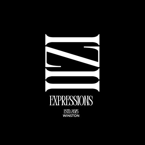 White "IZII EXPRESSIONS EST 2025 WINSTON" logo on a solid black background.